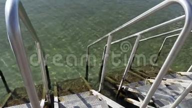 在湖中游泳的铁梯